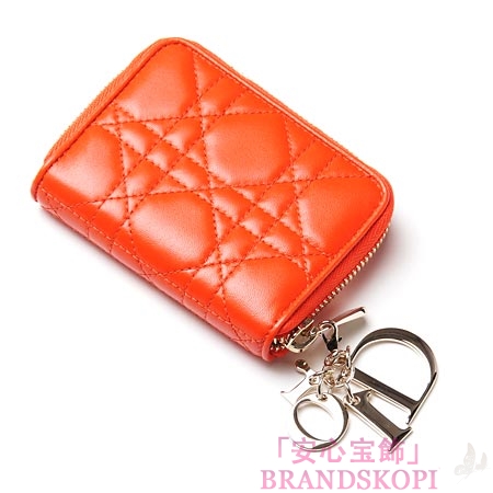 クリスチャンディオール/Christian Dior/ ロゴチャーム付き ラウンドファスナー コインケース/LADY DIOR/レディディオール /Orange vif cal43095p m672u
