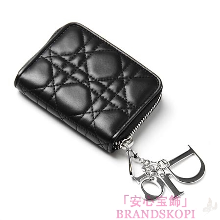 クリスチャンディオール/Christian Dior/ ロゴチャーム付き ラウンドファスナー コインケース/LADY DIOR/レディディオール /Noir cal43095p n0a3u