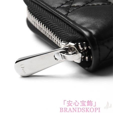 クリスチャンディオール/Christian Dior/ ロゴチャーム付き ラウンドファスナー コインケース/LADY DIOR/レディディオール /Noir cal43095p n0a3u