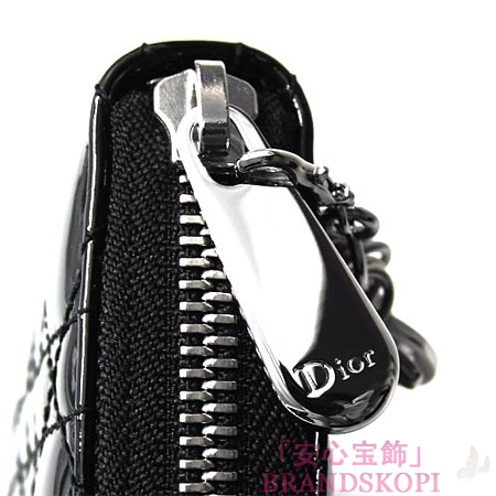 クリスチャンディオール/Christian Dior/ ロゴチャーム付き ラウンドジップ 長財布 /ブラック×クロームシルバーvrb43047p n0a3