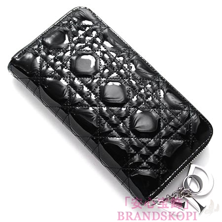 クリスチャンディオール/Christian Dior/ ロゴチャーム付き ラウンドジップ 長財布 /ブラック×クロームシルバーvrb43047p n0a3