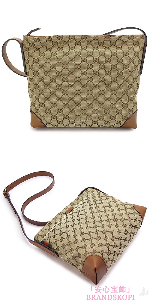 グッチ ショルダーバッグ GUCCI ななめがけバッグ メッセンジャー キャンバス ベージュ×ブラウン 337598 F4CSN 8527