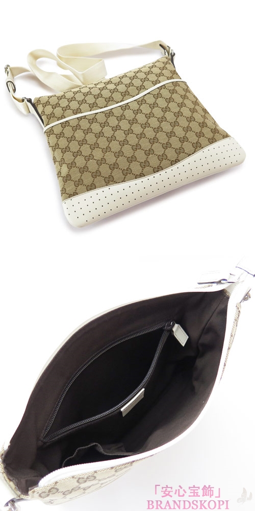 グッチ ショルダーバッグ GUCCI メッセンジャーバッグ GG柄キャンバス ベージュ×オフホワイト 145857 FW99R 9761/PK1