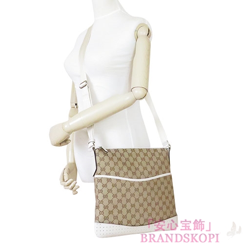 グッチ ショルダーバッグ GUCCI メッセンジャーバッグ GG柄キャンバス ベージュ×オフホワイト 145857 FW99R 9761/PK2