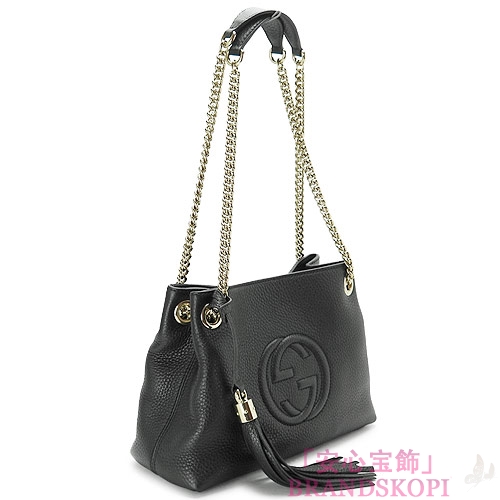 グッチ トートバッグ GUCCI チェーンショルダーバッグ BORSA SOHO/ソーホー タッセル レザー ブラック 387043 A7M0G 1000