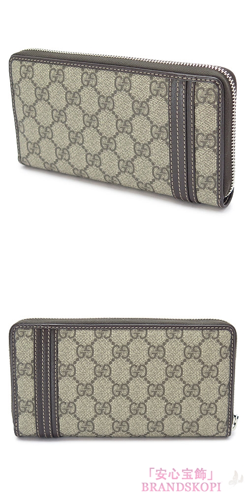 グッチ 長財布 GUCCI 財布 ラウンドファスナー GGスプリーム キャンバス ウェブ レザー ベージュ×ダークブラウン 308009 KGD6N 9643