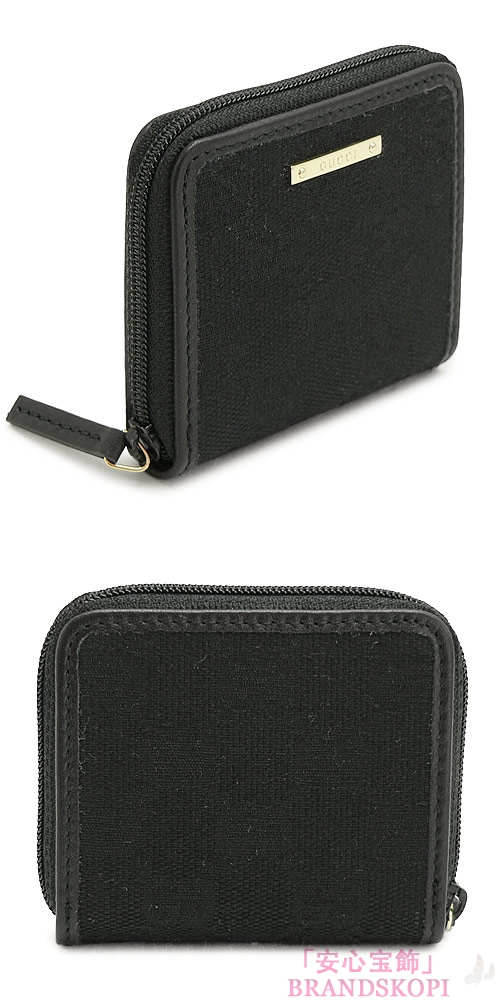 グッチ コインケース GUCCI 小銭入れ コインパース ラウンドファスナー METAL BAR/メタルバー GG柄キャンバス×レザー ブラック 115255 FAFXG 1000