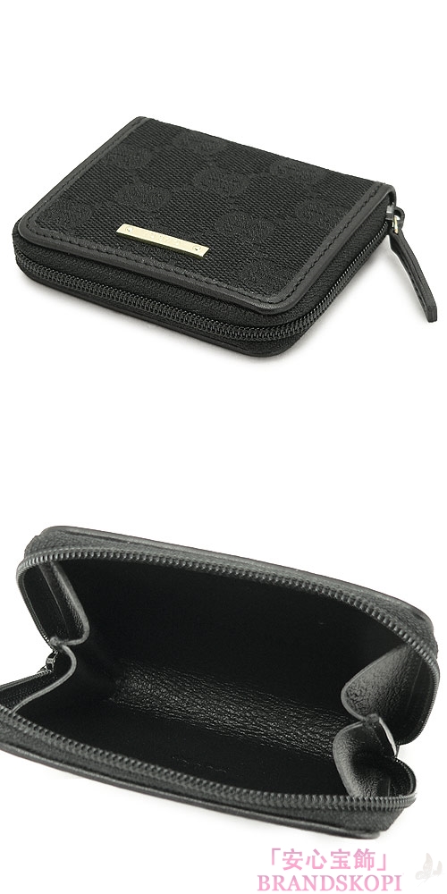 グッチ コインケース GUCCI 小銭入れ コインパース ラウンドファスナー METAL BAR/メタルバー GG柄キャンバス×レザー ブラック 115255 FAFXG 1000