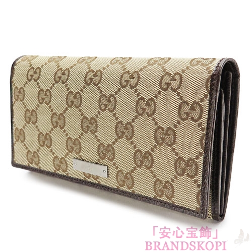 グッチ 長財布 GUCCI 財布 二つ折りフラップ METAL BAR/メタルバー GGキャンバス ベージュ×ダークブラウン 244946 F40IR 9643