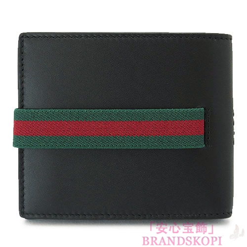 グッチ 折財布 GUCCI 二つ折り メンズ財布 エラスティックウェブ レザー ブラック 406470 AP0XN 1060