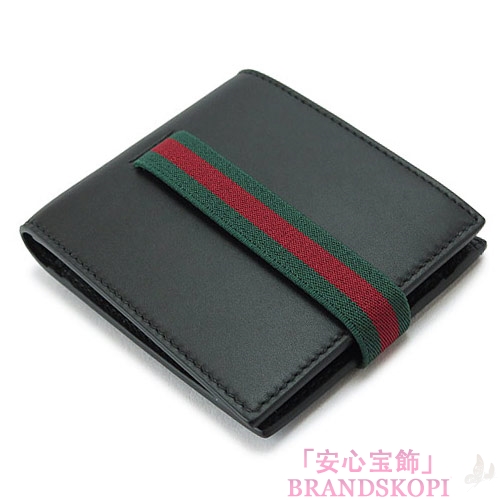 グッチ 折財布 GUCCI 二つ折り メンズ財布 エラスティックウェブ レザー ブラック 406470 AP0XN 1060