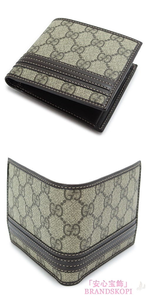 グッチ 折財布 GUCCI 二つ折財布 GGスプリーム キャンバス×レザー ベージュ×ダークブラウン 365493 KGD6N 9643
