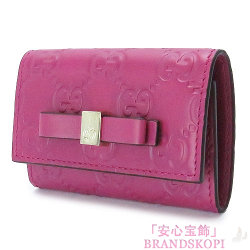 グッチ キーケース GUCCI 6連フック 『2016年春夏新作』BOWY/ボウイ リボン グッチシマ GG柄 レザー ピンク 388682 CWC1G 5594