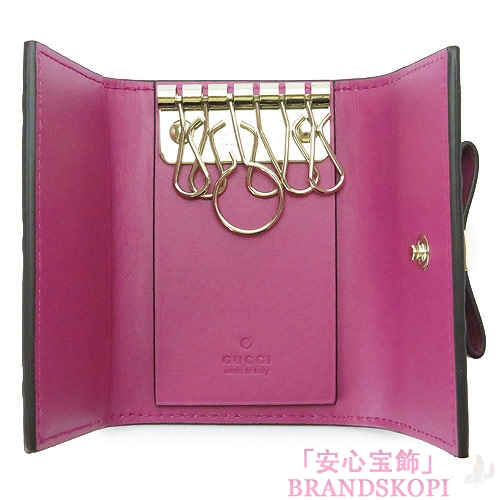 グッチ キーケース GUCCI 6連フック 『2016年春夏新作』BOWY/ボウイ リボン グッチシマ GG柄 レザー ピンク 388682 CWC1G 5594