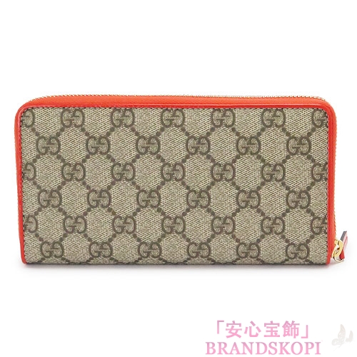 グッチ 長財布 GUCCI 財布 ラウンドファスナー 『2016年春夏新作』BOWY/ボウイ リボン GGスプリーム キャンバス ベージュ×オレンジ 388680