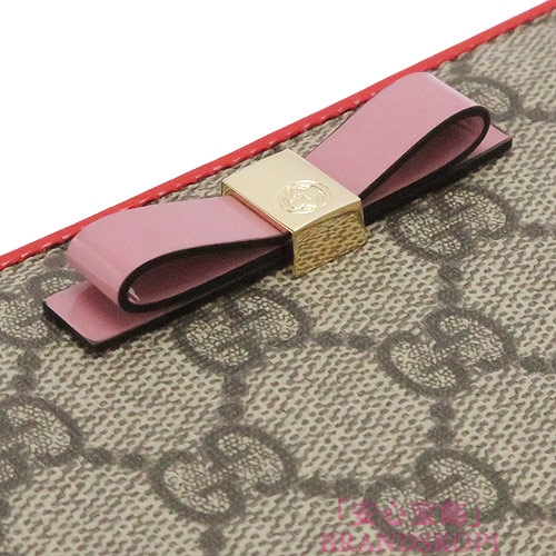 グッチ 長財布 GUCCI 財布 ラウンドファスナー 『2016年春夏新作』BOWY/ボウイ リボン GGスプリーム キャンバス ベージュ×オレンジ 388680