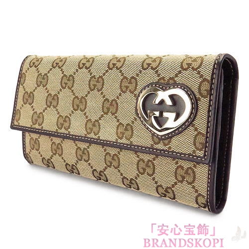 グッチ GUCCI 長財布 二つ折りフラップ ラブリー GG柄キャンバス×レザー GGロゴ ベージュ×ブラウン 251861 FAFXG 9643