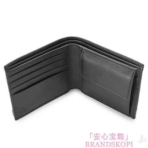グッチ 折財布 GUCCI 二つ折財布/メンズ財布 MEN BAR/メンバー GG柄レザー/グッチシマ ブラック 365481 AA61R 1000