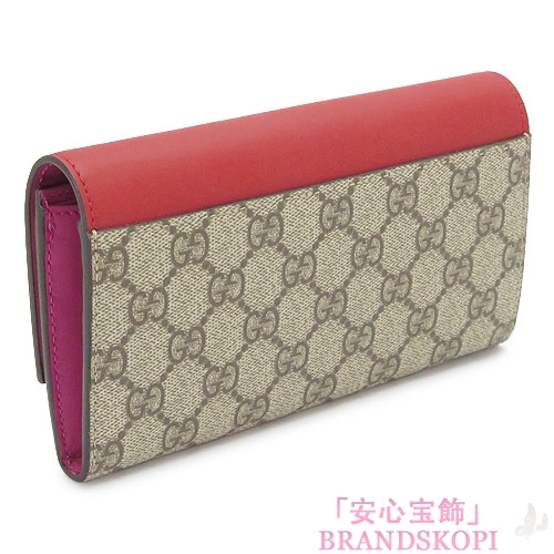 グッチ 長財布 GUCCI 財布 二つ折りフラップ 『2016年春夏新作』LINEA A/リネア GGスプリーム キャンバス レザー ベージュ×ハイビスカスレッド 410100 KLQIG 9784