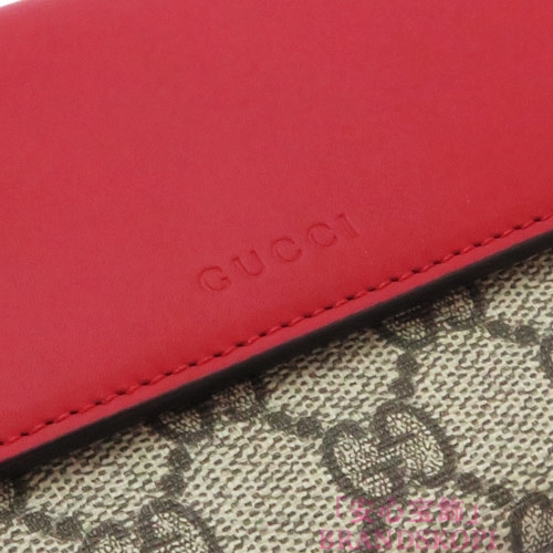グッチ 長財布 GUCCI 財布 二つ折りフラップ 『2016年春夏新作』LINEA A/リネア GGスプリーム キャンバス レザー ベージュ×ハイビスカスレッド 410100 KLQIG 9784
