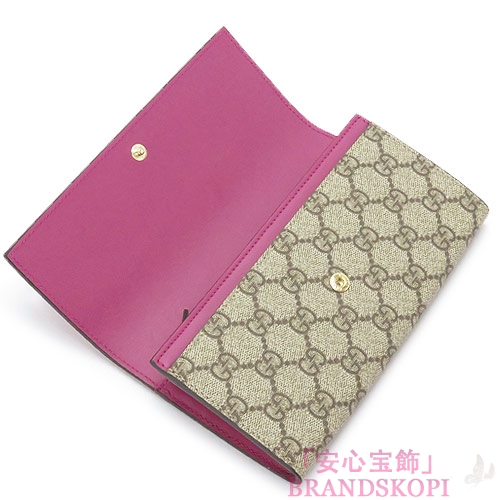 グッチ 長財布 GUCCI 財布 二つ折りフラップ 『2016年春夏新作』LINEA A/リネア GGスプリーム キャンバス レザー ベージュ×ハイビスカスレッド 410100 KLQIG 9784