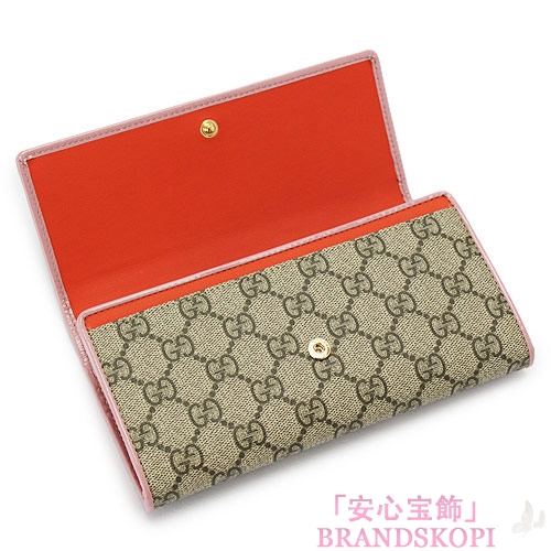 グッチ 長財布 GUCCI 財布 二つ折りフラップ 『2016年春夏新作』BOWY/ボウイ リボン PVC GG柄 キャンバス ベージュ×ライトピンク 388679 KLQUG 8431
