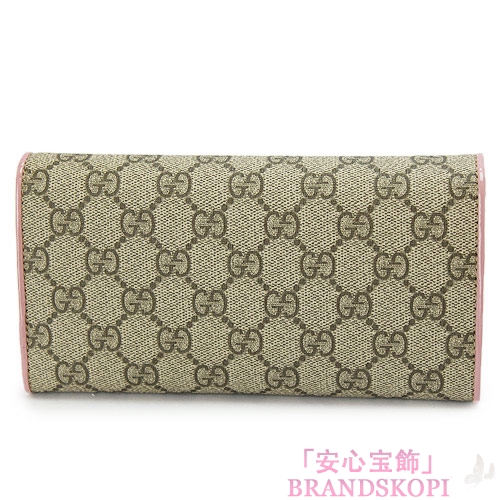 グッチ 長財布 GUCCI 財布 二つ折りフラップ 『2016年春夏新作』BOWY/ボウイ リボン PVC GG柄 キャンバス ベージュ×ライトピンク 388679 KLQUG 8431