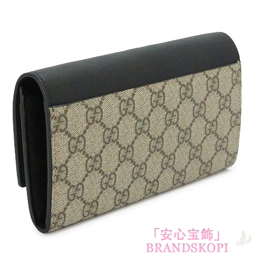 グッチ 長財布 GUCCI 財布 二つ折りフラップ 『2016年春夏新作』LINEA A/リネア GGスプリーム キャンバス レザー ベージュ×ブラック 410100 KHNKG 9769
