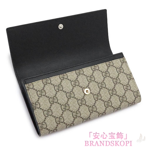 グッチ 長財布 GUCCI 財布 二つ折りフラップ 『2016年春夏新作』LINEA A/リネア GGスプリーム キャンバス レザー ベージュ×ブラック 410100 KHNKG 9769