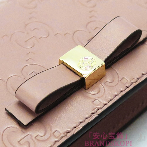 グッチ カードケース GUCCI パスケース『2016年春夏新作』BOWY/ボウイ リボン グッチシマ/GG柄レザー ライトピンク 388684 CWC1G 6812