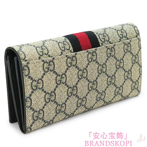 グッチ 長財布 GUCCI 財布 二つ折りフラップ 『2016年秋冬新作』WEB PVC GG柄 スプリームキャンバス ベージュ×ネイビー 408830 KHN4N 4080