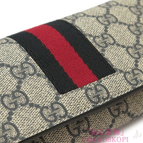 グッチ 長財布 GUCCI 財布 二つ折りフラップ 『2016年秋冬新作』WEB PVC GG柄 スプリームキャンバス ベージュ×ネイビー 408830 KHN4N 4080