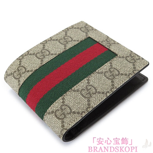 グッチ 折財布 GUCCI 二つ折り 財布『2016年春夏新作』WEB/ウェブ GGスプリーム キャンバス ベージュ×ダークブラウン 408826 KHN4N 9791