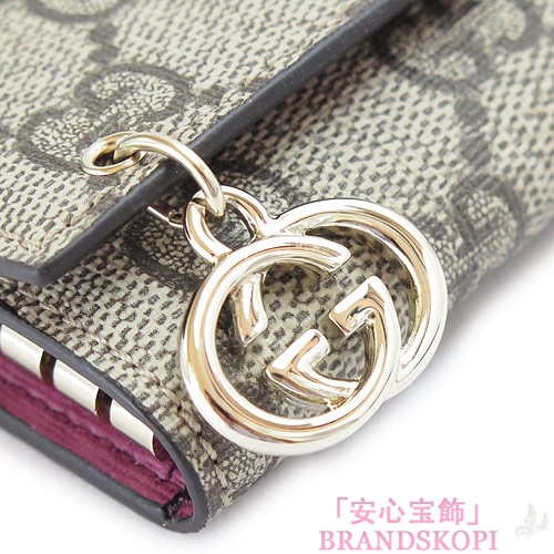 グッチ キーケース GUCCI 6連フック GGPIERCE/GGピアス GGスプリームキャンバス/PVC ベージュ×ダスティローズ 212111 KGDDG 9777