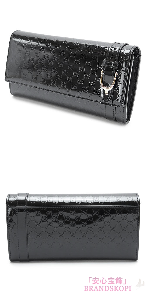 グッチ 長財布 GUCCI 財布 二つ折りフラップ NICE VERNICE/ニースヴェルニーチェ パテントレザー マイクログッチシマ ブラック 309760 AV13G 1000