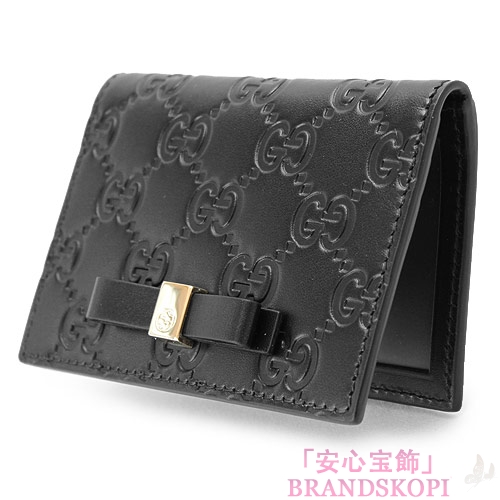 グッチ カードケース GUCCI パスケース『2016年春夏新作』BOWY/ボウイ リボン グッチシマ/GG柄レザー ブラック 388684 CWC1G 1000
