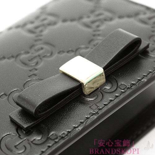 グッチ カードケース GUCCI パスケース『2016年春夏新作』BOWY/ボウイ リボン グッチシマ/GG柄レザー ブラック 388684 CWC1G 1000