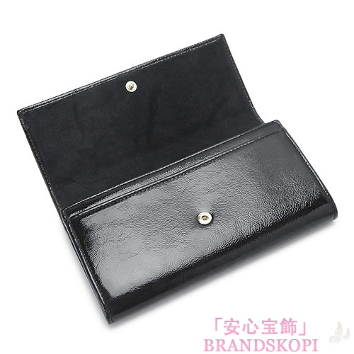 グッチ 長財布 GUCCI 二つ折りフラップ 財布 SOHO/ソーホー インターロッキングG ロゴステッチ パテントレザー ブラック 282414 AY65G 1000