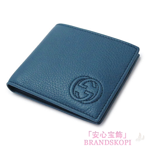 グッチ 折財布 GUCCI 二つ折財布 MEN'S SOHO/メンズソーホー 小銭入れなし レザー ブルー 322114 A7M0N 4229
