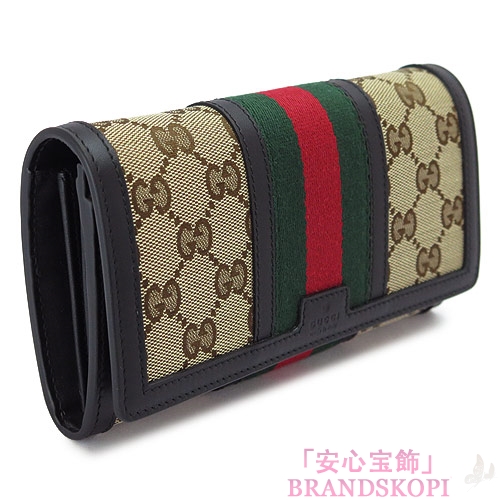 グッチ 長財布 GUCCI 財布 二つ折りフラップ 『2016年春夏新作』ヴィンテージ ウェブ キャンバス ベージュ×ブラック 409440 KQW5G 9775