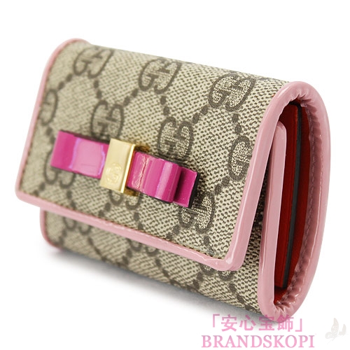 グッチ キーケース GUCCI 6連フック 『2016年春夏新作』BOWY/ボウイ リボン GGスプリームキャンバス ベージュ×ライトピンク 388682 KLQUG 8431