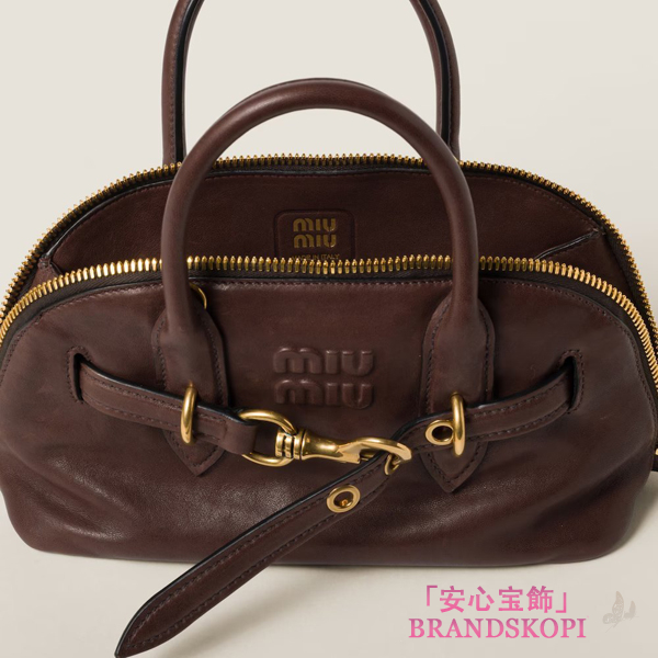 ミュウミュウアバンチュール ナッパレザー トップハンドルバッグ5BB169_2BBL_F0NBL_V_OOO