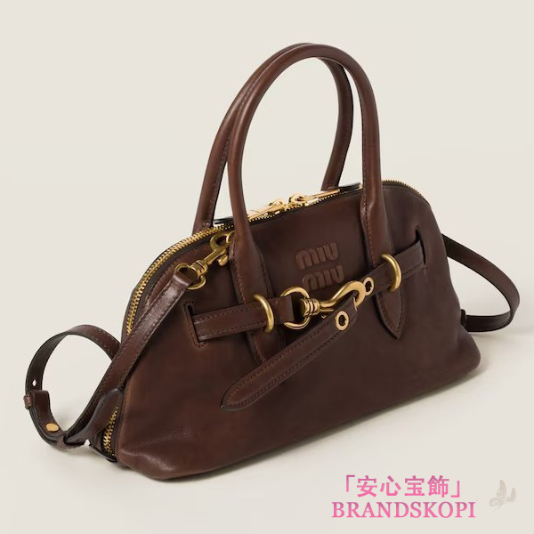 ミュウミュウアバンチュール ナッパレザー トップハンドルバッグ5BB168_2BBL_F0NBL_V_OOO